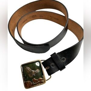 Vtg 1977 Indian Metal Craft Eagle Buckle Enamel Black Leather Belt
Size 38 / 40